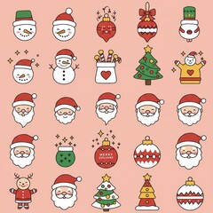 Christmas and New years icons and symbols, isolated, ai generative