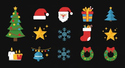 Christmas and New years icons and symbols, isolated, ai generative