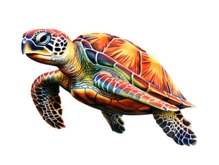Fototapeta premium Colorful Artistic Representation of a Sea Turtle Swimming in Vibrant Ocean Waters