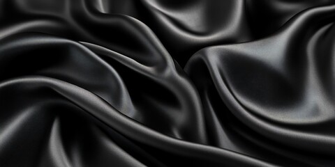 Fototapeta premium Luxurious black silk fabric with soft folds and drapes.