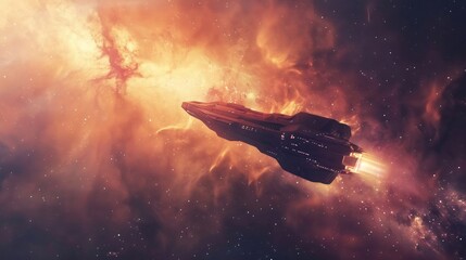 Fototapeta premium Spaceship Journey Through Nebula: A Cosmic Adventure
