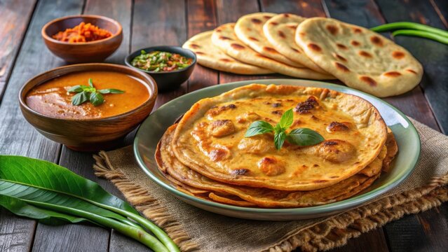 Traditional Kerala paratha served with spicy chicken curry gravy , Kerala, paratha, porotta, roti, parotta