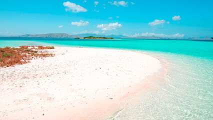 Nature tropical beach sea. Beautiful beach turquoise sea water. Blue sky background. summer background and summer vacation concept.