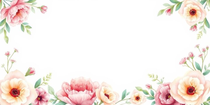 Watercolor botanical wedding invitation card template with delicate flowers and greenery, template, flowers, watercolor