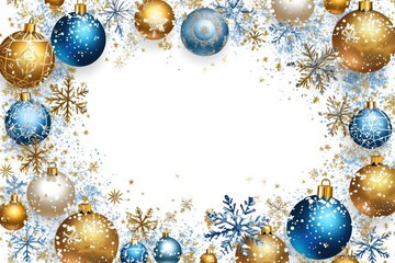 Beautiful Christmas Frame Design with Blue and Gold Ornaments, Snowflakes, and Sparkling Elements for Holiday Celebrations and Festive Occasions