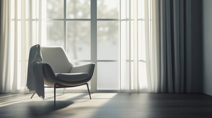 Minimalist living room setup with elegant, modern furnishings. Featuring neutral tones and an open layout