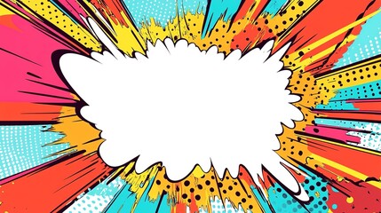 Bold Pop Art-Inspired Border Framing a White Blank Text Area with Vibrant Colors, Comic-Style Graphics, and Playful Design Elements.