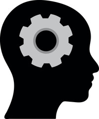 Human Head with Cogwheel Thinking Process Graphic