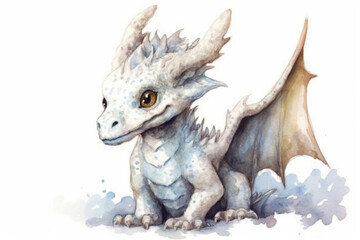 Naklejka premium Charming white dragon . watercolor cartoon style, watercolor style 