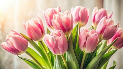 Fototapeta premium Celebrate Mom with this elegant pink tulip Mother's Day banner. Stunning floral photo.