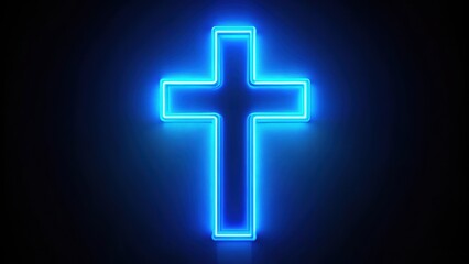 Fototapeta premium Cross blue light neon on background, Blue, light, neon, glowing, cross,background, bright, vibrant, electric, modern, design