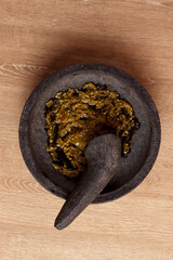 sambal indonesian javanese traditional chili pecel spices asian batu cobek hot homemade business art