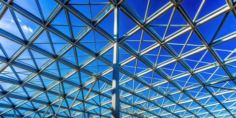 Innovative geometric steel framework against vibrant blue sky, geometric, steel, framework, architecture, design, modern