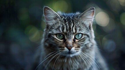 Fototapeta premium Majestic Cat Portrait: A Serene Gaze into Emerald Eyes