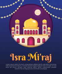 Naklejka premium a poster for a mosque called Isra Mi'raj with a blue background