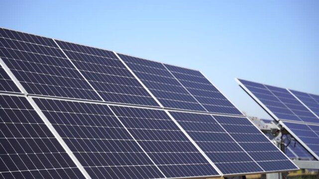 Solar power plant(solar cell) on summer season, hot climate causes increased power production, Alternative energy to conserve the world's energy, Photovoltaic module idea for clean energy production.
