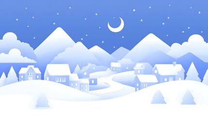 Serene Winter Landscape with White Houses in Snow-Covered Mountains