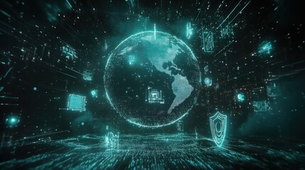 Fototapeta premium Global network security, digital data protection, futuristic technology.