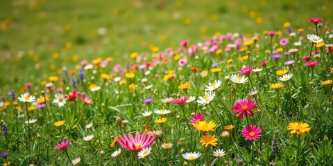 Vibrant wildflower fields in full bloom under the warm spring sun in Marin County, California, landscape, blooming, greenery
