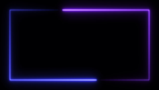 multicolor rectangle icon on black background. abstract bright neon rectangle border.