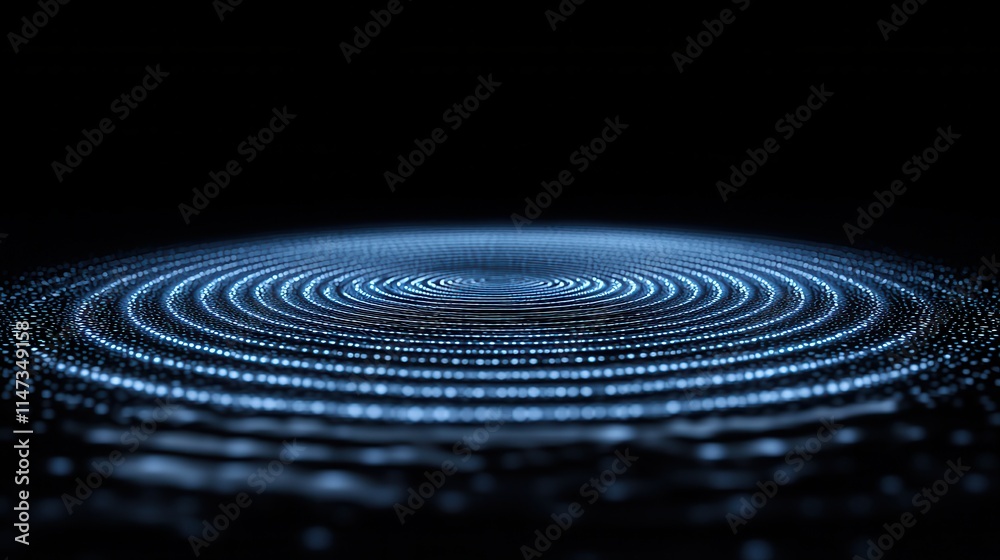 Poster pulsating blue light waves radiating in concentric patterns dark environment digital art abstract vi