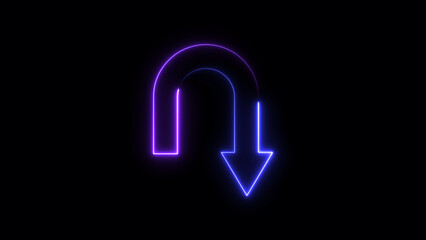 Neon multicolor U-turn Arrows icon. U-turn direction arrow. Icon for design.