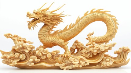 Obraz premium Intricate dragon sculpture, swirling waves, creamy beige.