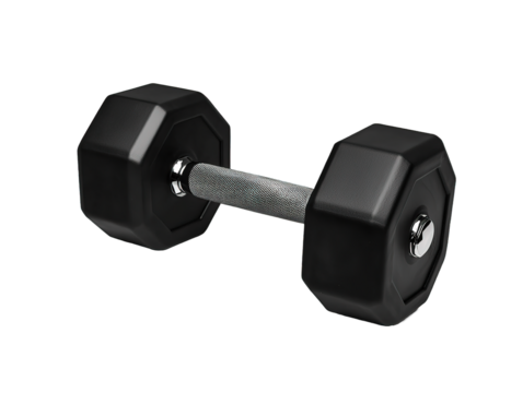 Black Heavy Dumbbell for Weight Lifting, Isolated on a Transparent Background
