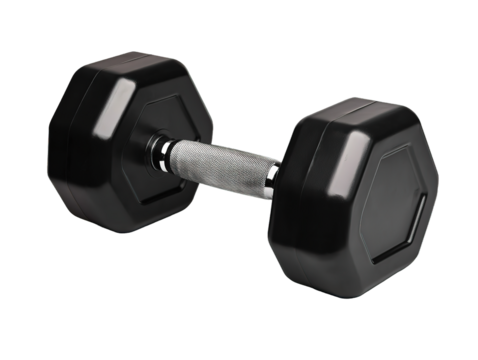 Black Heavy Dumbbell for Weight Lifting, Isolated on a Transparent Background