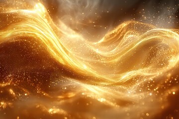 Swirling soft golden beams creating ethereal effect in abstract art digital mystical atmosphere dynamic viewpoint