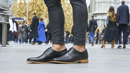 Stylish asian male model in charcoal ski outfit urban setting fashion low angle perspective contemporary style