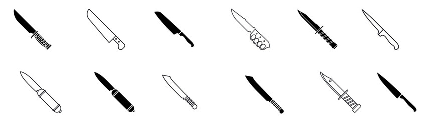 Multipurpose knife vector icon in outline, glyph, and filled outline style on white background.