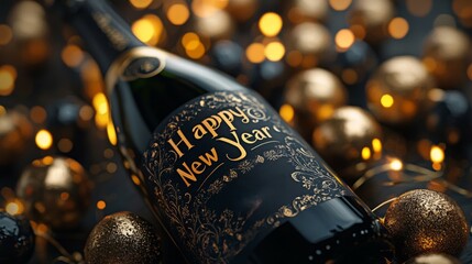 Festive Champagne Bottle Happy New Year Design
