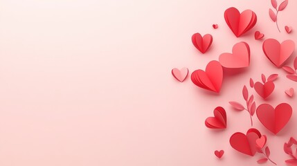 Vibrant Paper Hearts on Soft Pink Background for Romantic Decor