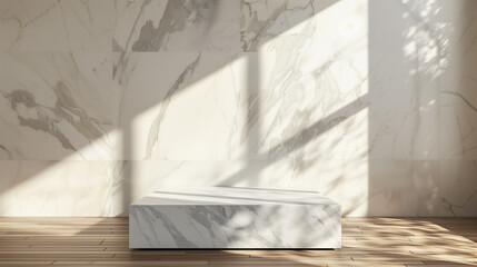 Square Marble Display Podium in Minimalist Beige Elegant Interior