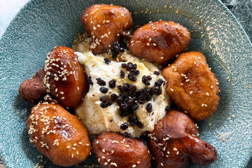 Loukoumades with greek yoghurt and honey