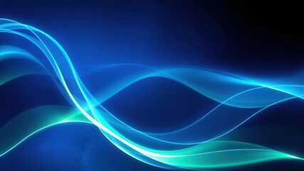 An abstract digital graphic with blue and green glowing waves resembling a flowing web page or PPT background, web page, abstract, poster
