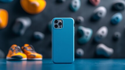 Phone Case Mockup at Rock Climbing Gym. Generative AI