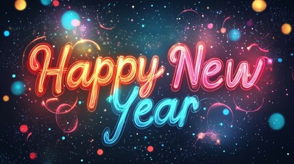 Happy New Year Neon Lights Festive Design