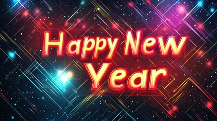 Happy New Year Neon Lights Festive Design