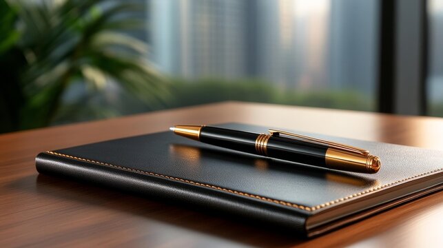 Elegant Office Desk with Luxury Pen. Generative AI