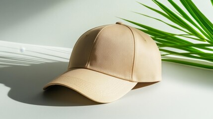 Minimalist Beige Cap Mockup with Natural Shadow. Generative AI