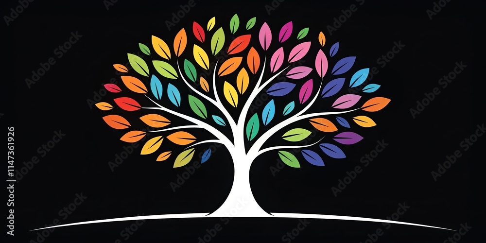 Poster A colorful tree with many leaves is the main focus of the image
