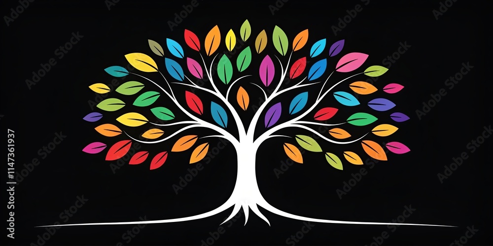Aufkleber a tree with many leaves of different colors