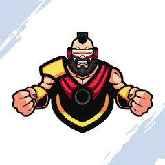 The Muscular Angry Mohawk Guy Cyberpunk Soldier Vector Mascot