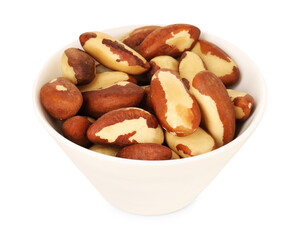 Tasty Brazil nuts in bowl isolated on white