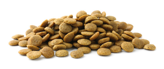 Pile of pet food isolated on white