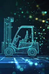 EV forklift icon with abstract green and blue glowing designs