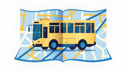 Bus Travel Service Public, School yellow bus against map, vector illustration, Generative Ai