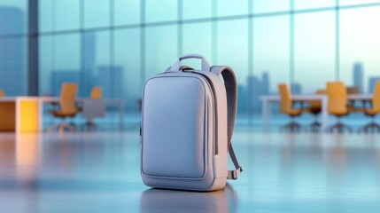Minimalist Gray Backpack in Modern Office Interior. Generative AI